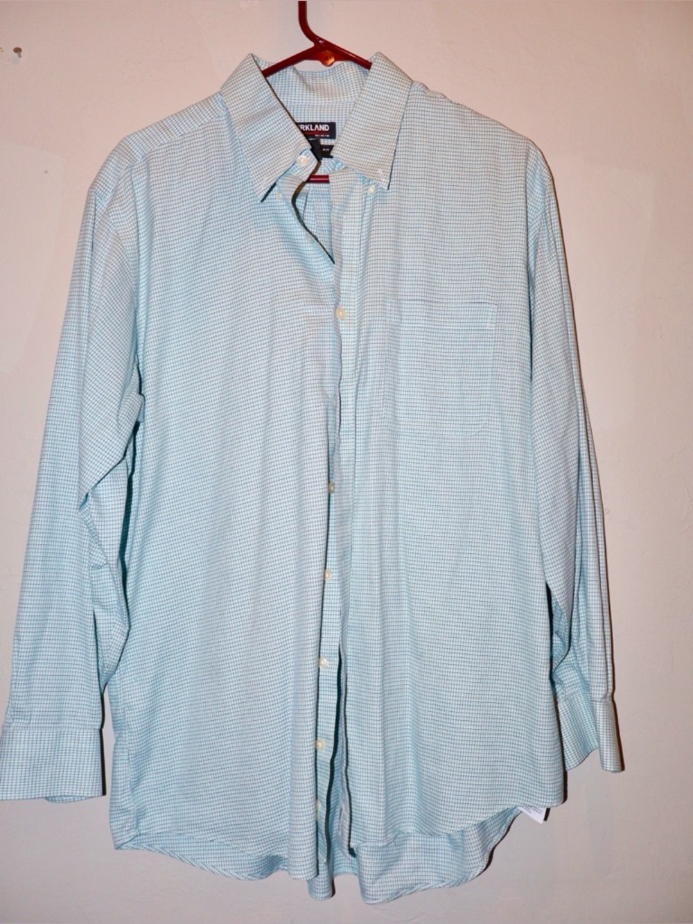 Kirkland Signature Green and Blue Micro-Check Dress Shirt